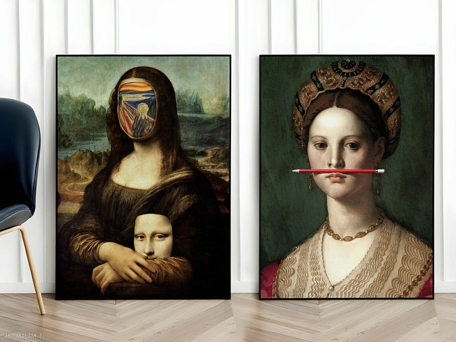 Zestaw 2 plakatów Sztuka 61x91 cm - Krzyk Mona Lisa, portret dziewczyny