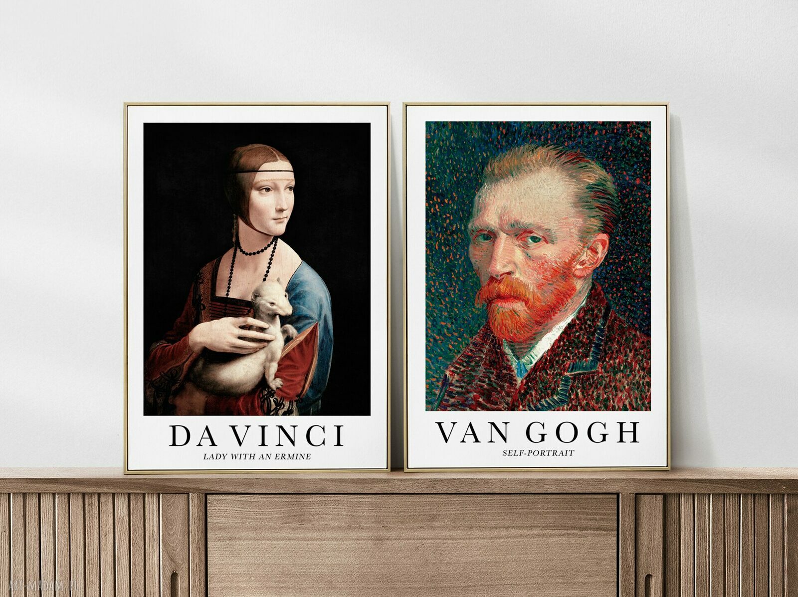 Zestaw 2 plakatów 61x91 cm - „Dama z łasiczką” i „Dziewczyna z perłą” do sypialni i salonu