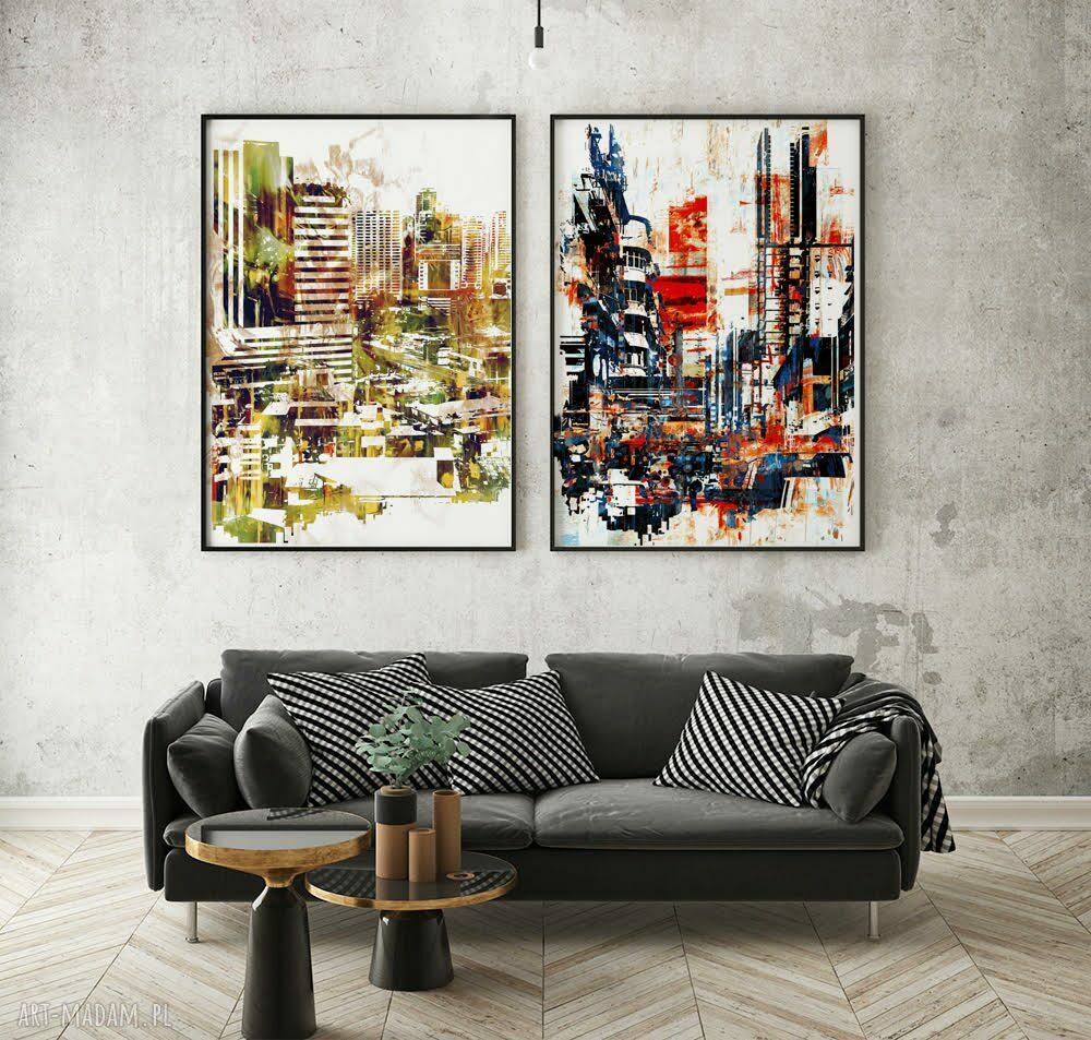 Zestaw 2 kolorowych plakatów abstrakcyjnych 50x70 cm - charakter w Twoim wnętrzu