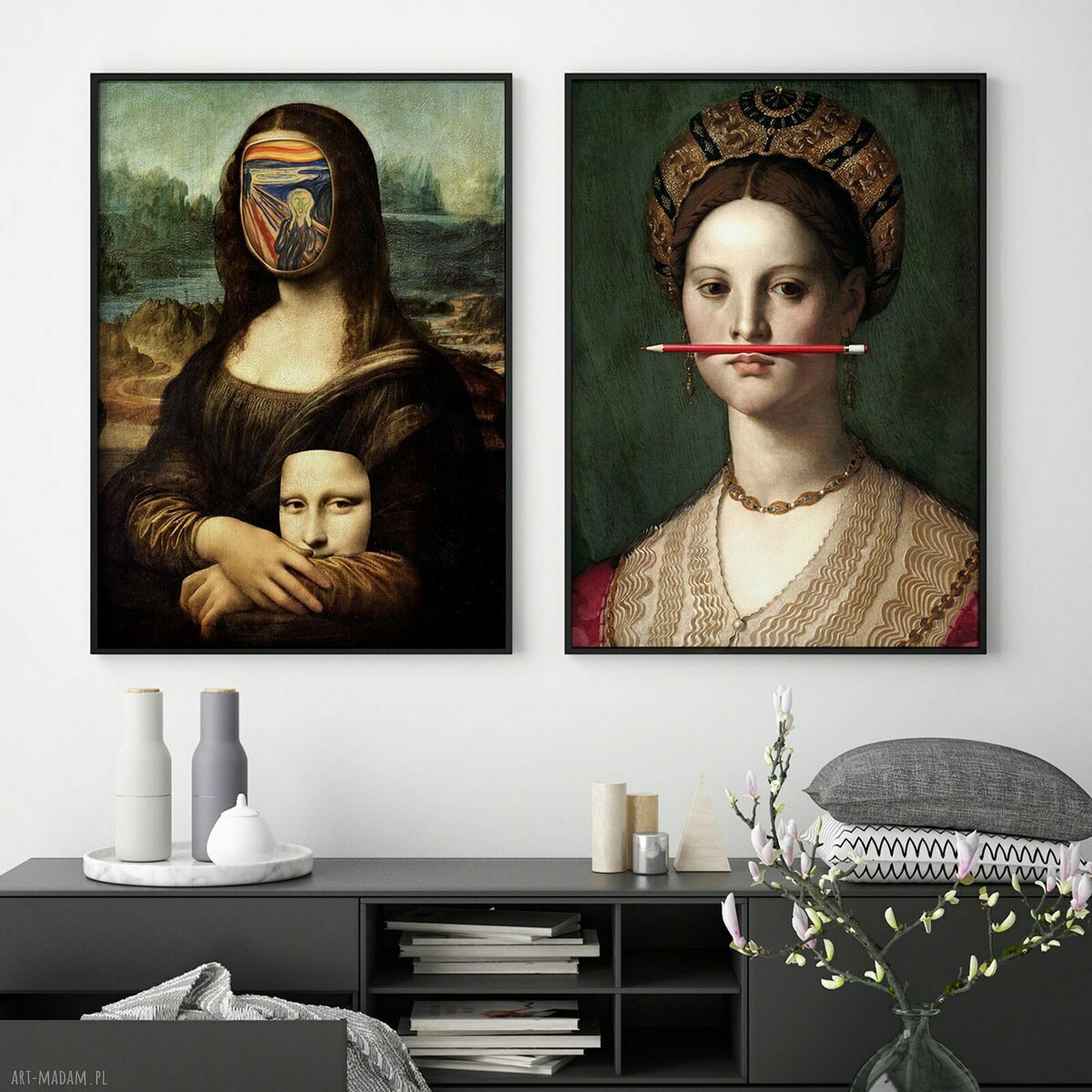 Zestaw 2 plakatów Sztuka 61x91 cm - Krzyk Mona Lisa, portret dziewczyny