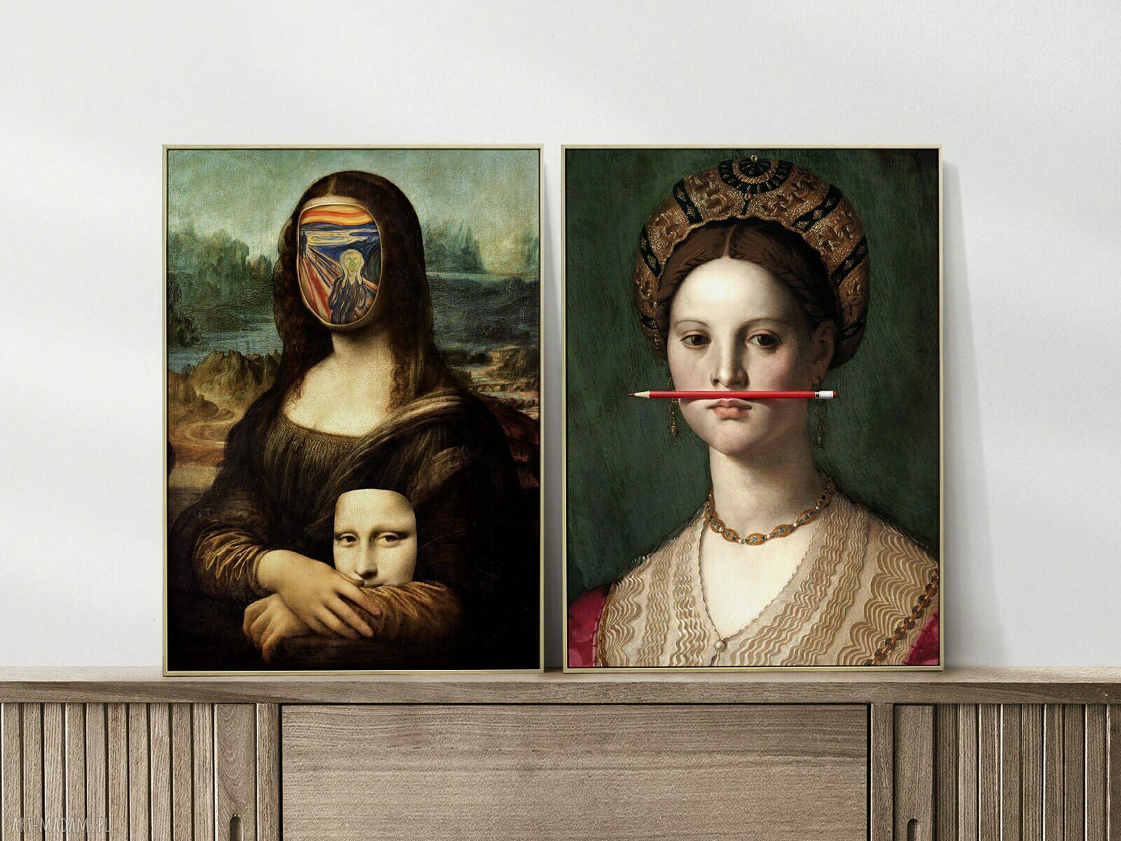 Zestaw 2 plakatów 30x40 cm - „Krzyk” i „Mona Lisa”, portret dziewczyny