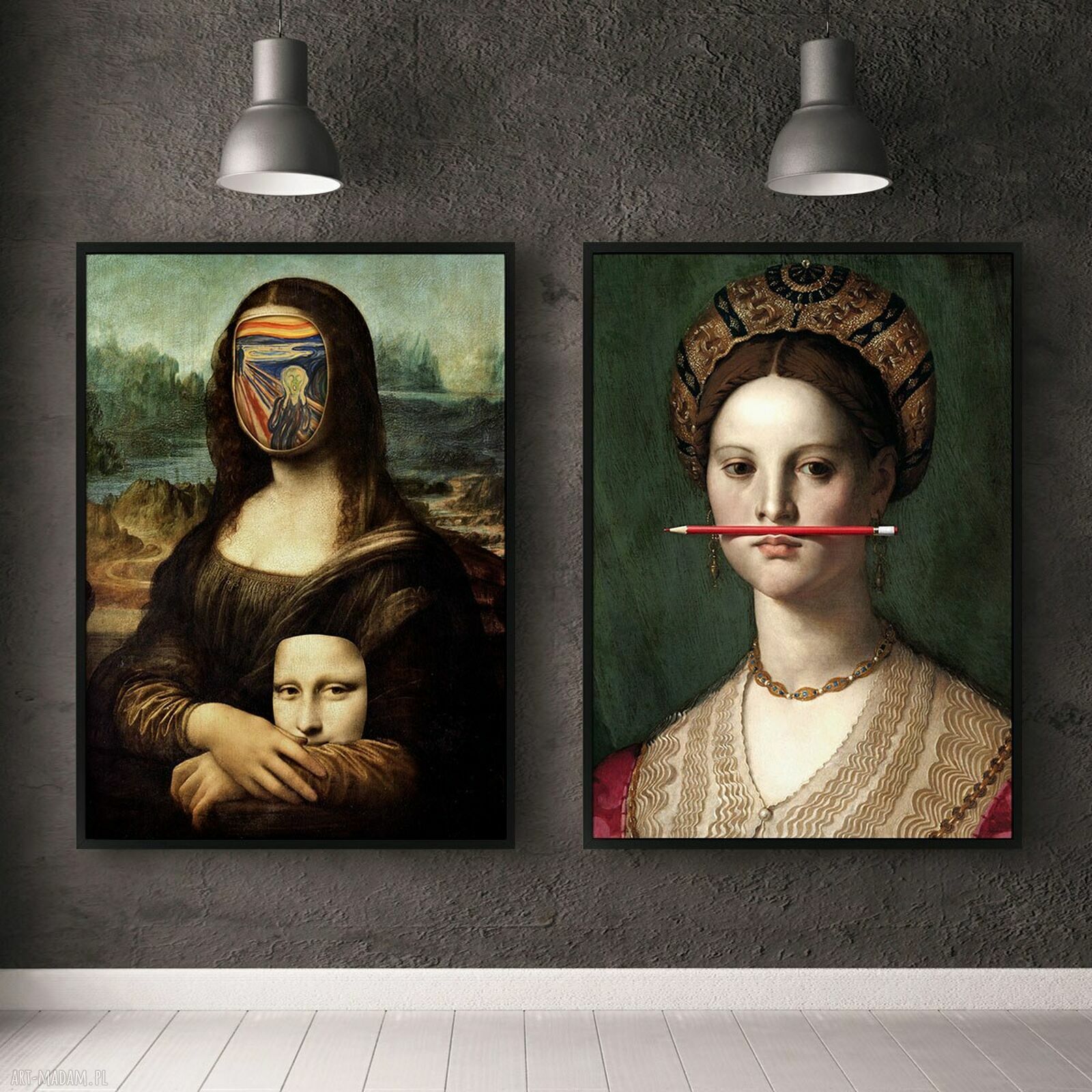 Zestaw 2 plakatów Sztuka 61x91 cm - Krzyk Mona Lisa, portret dziewczyny