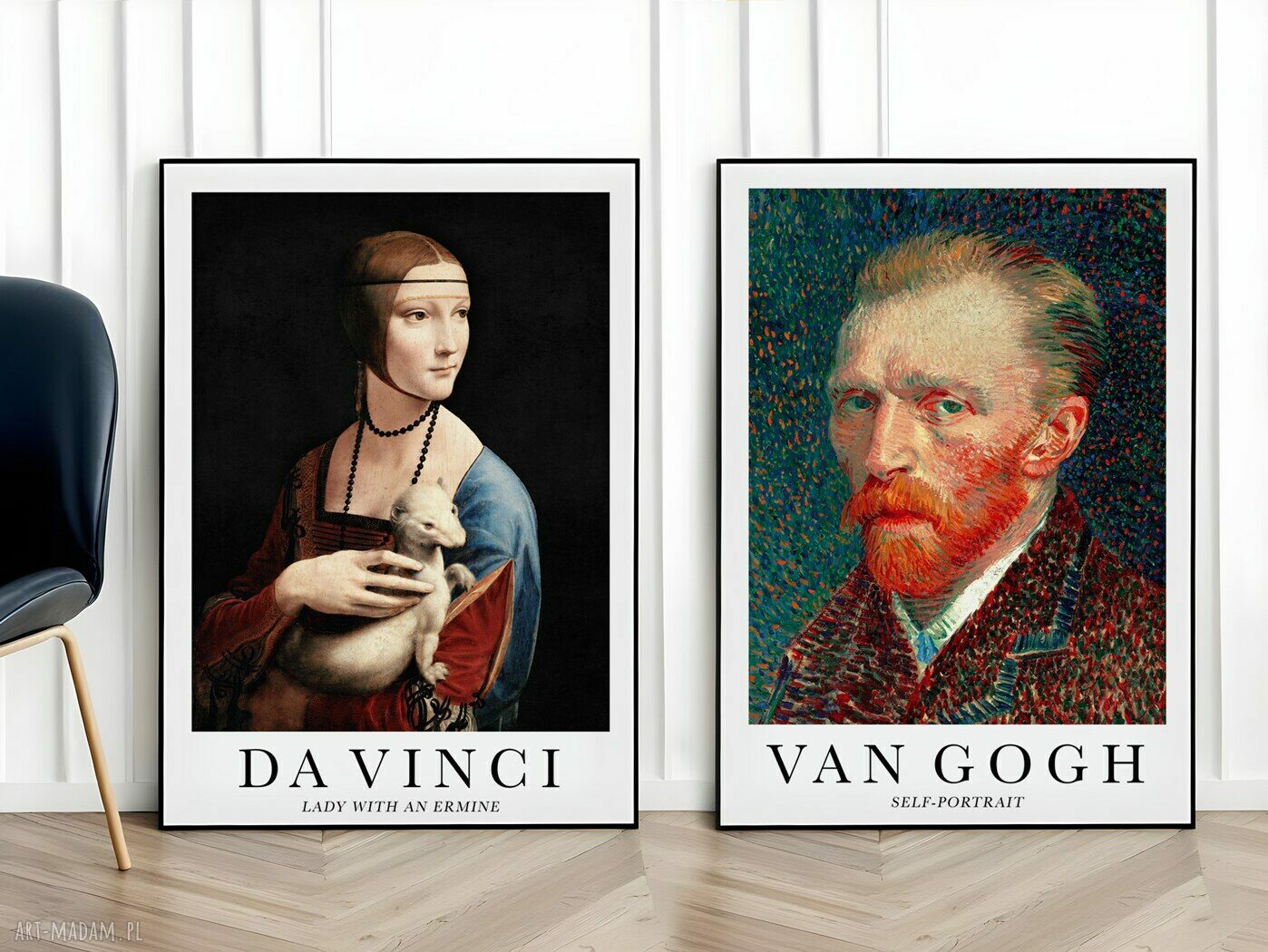 Zestaw 2 plakatów Vermeer i Da Vinci w formacie 50x70 cm (Dama z łasiczką, Dziewczyna z perłą)