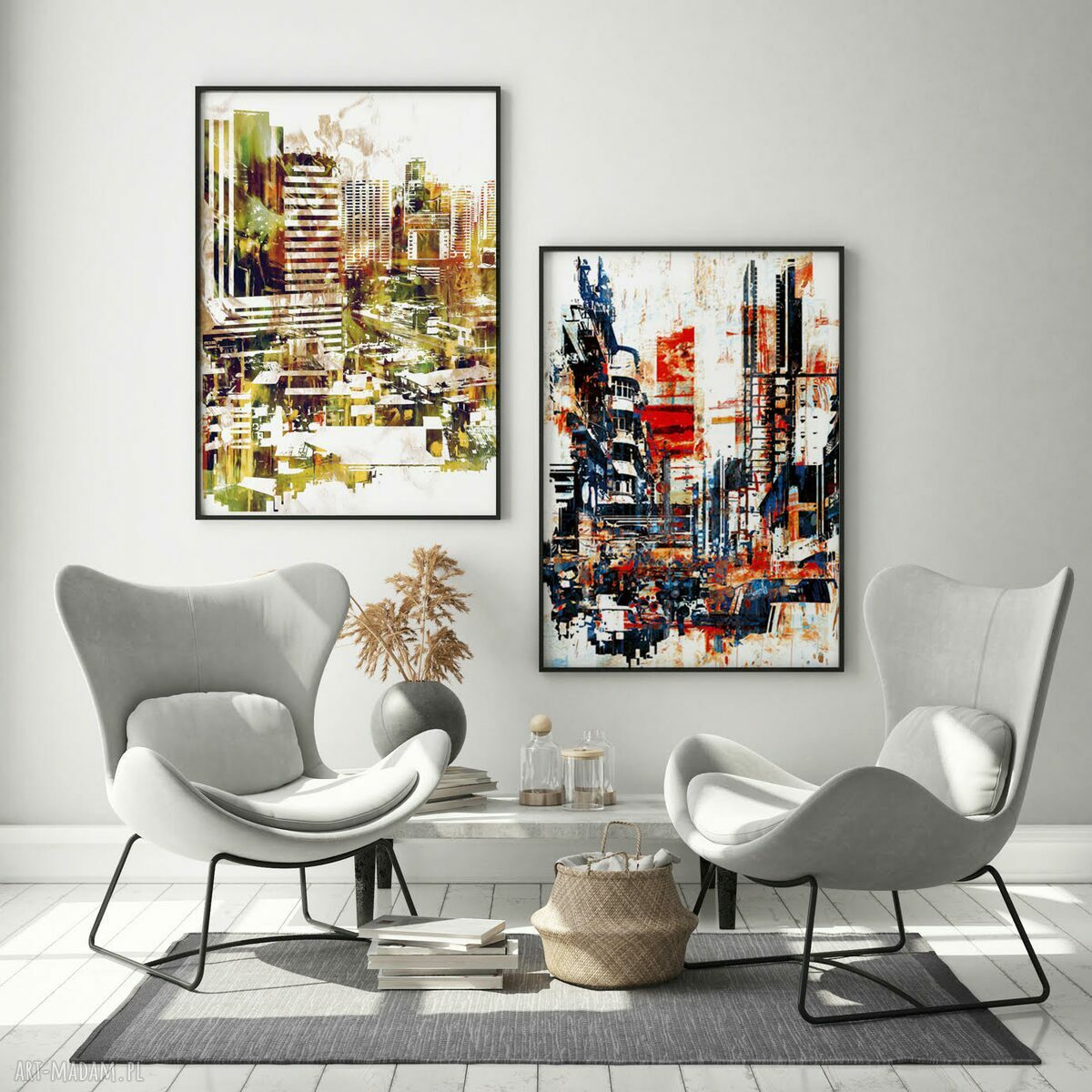 Zestaw 2 plakatów abstrakcyjnych 40x50 cm - kolorowe dekoracje od Hogstudio