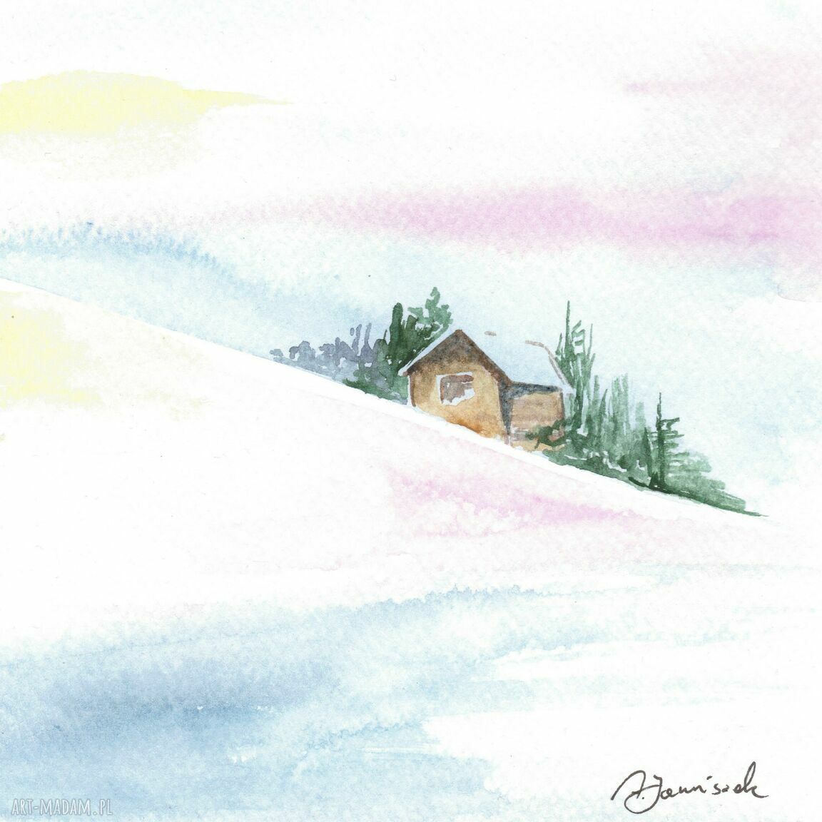 Tryptyk - zestaw 3 akwareli Zima (3x15x15 cm) - ręcznie malowany