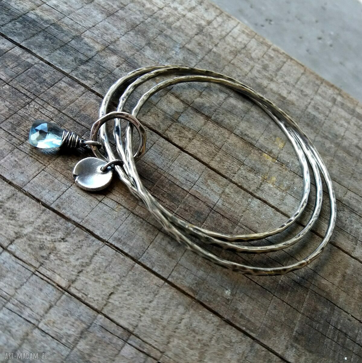 Zestaw 3 bransoletek srebro i kwarc akwamarynowy. hand made