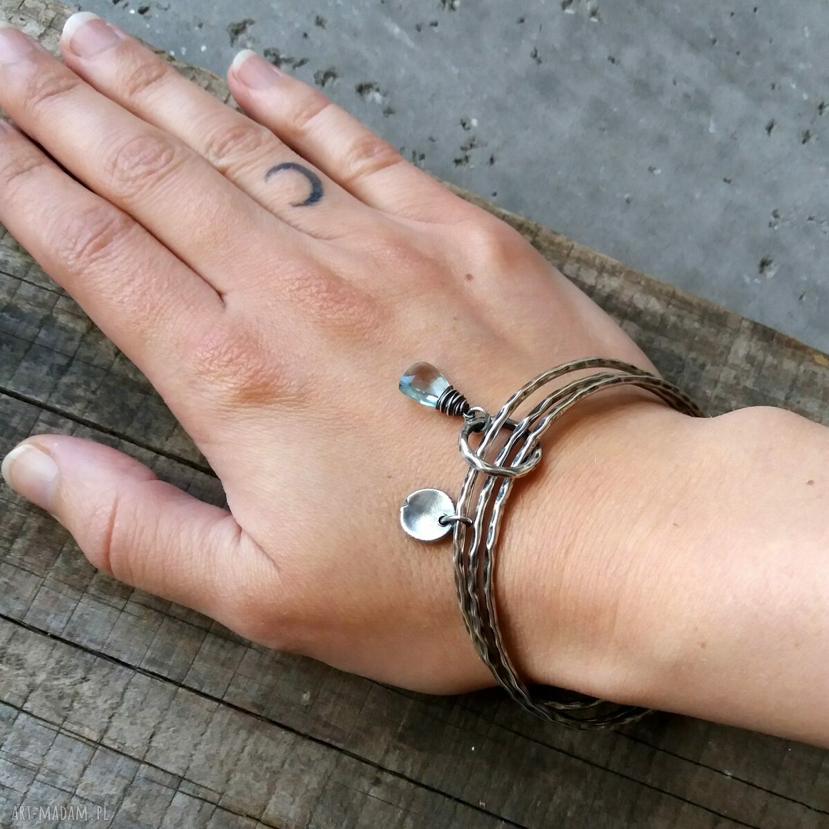 Zestaw 3 bransoletek srebro i kwarc akwamarynowy. hand made