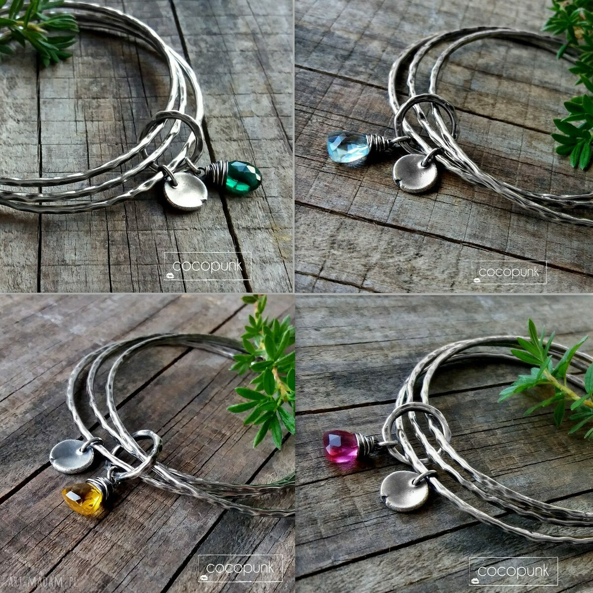 Zestaw 3 bransoletek srebro i kwarc akwamarynowy. hand made