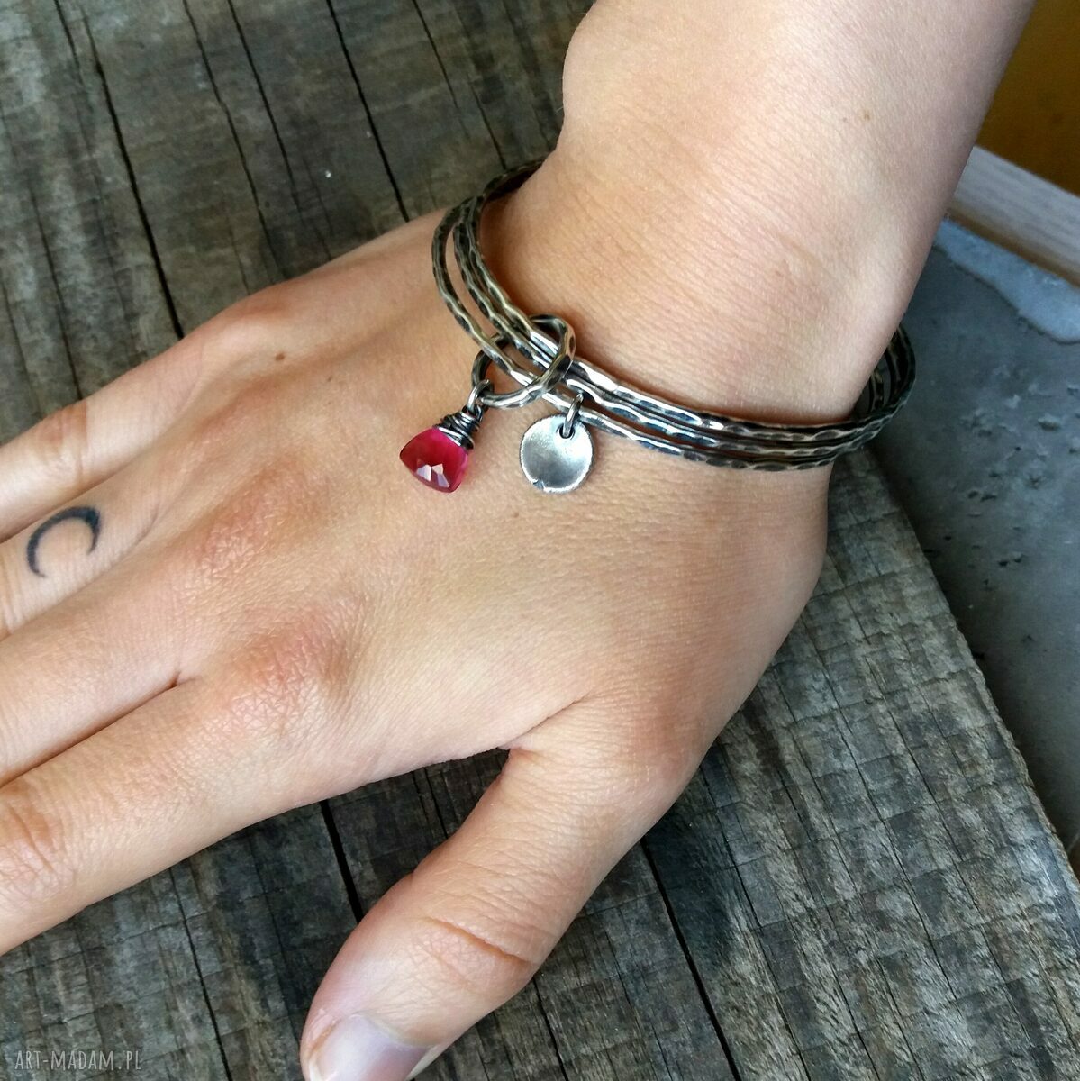 pomysły na upominki świąteczne: Zestaw 3 bransoletek srebro i kwarc różowy. autorskie