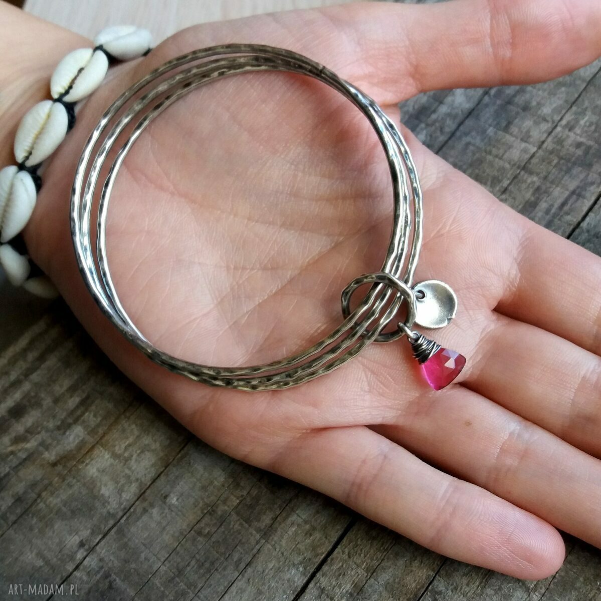 pomysły na upominki świąteczne: Zestaw 3 bransoletek srebro i kwarc różowy. autorskie