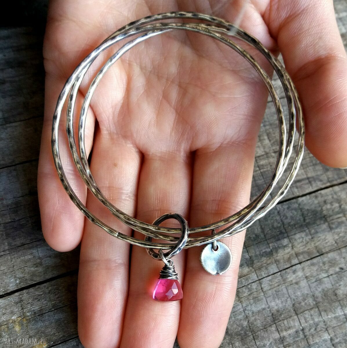 pomysły na upominki świąteczne: Zestaw 3 bransoletek srebro i kwarc różowy. autorskie