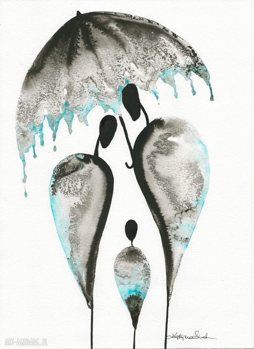 Zestaw 3 grafik 30x40 cm do salonu ręcznie malowane tuszem (Relationships)