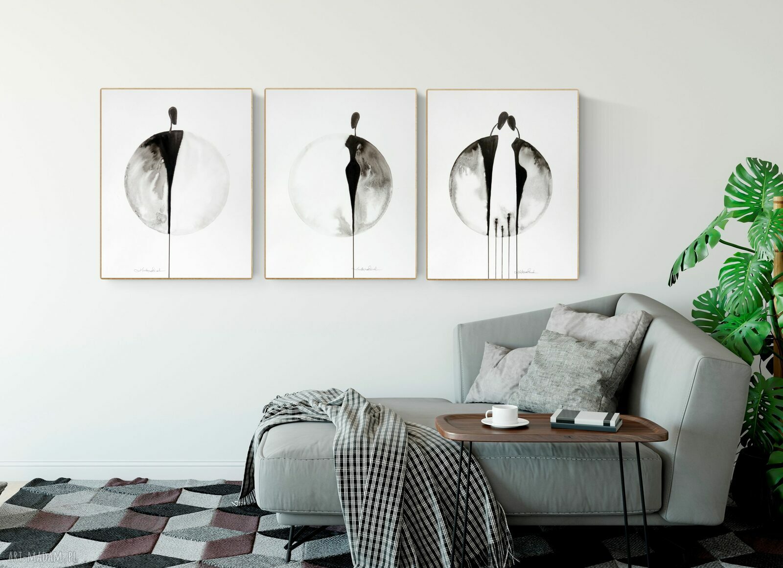 Zestaw 3 grafik z motywem X w stylu minimalizm 40x50 cm - ręcznie wykonane