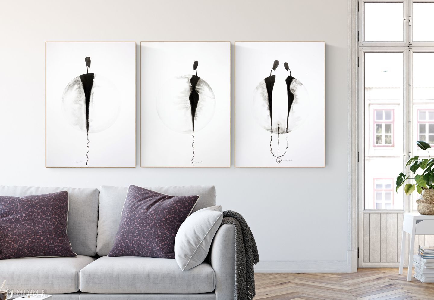 Zestaw 3 grafik 50x70 do salonu - abstrakcja i elegancki minimalizm