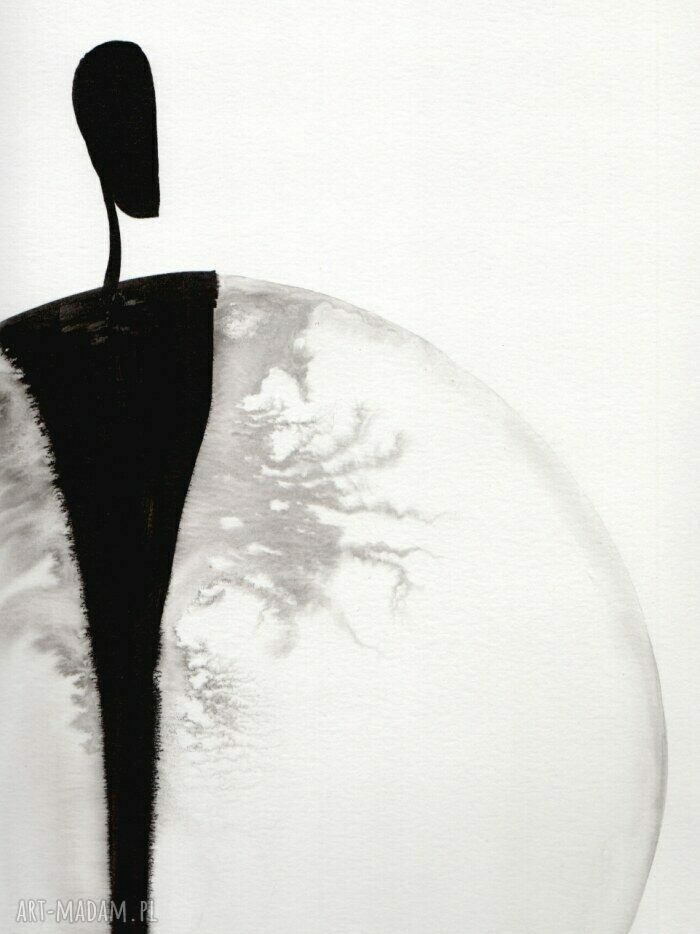 Zestaw 3 czarno białych grafik 50x70 cm ręcznie malowane tuszem na papierze akwarelowym