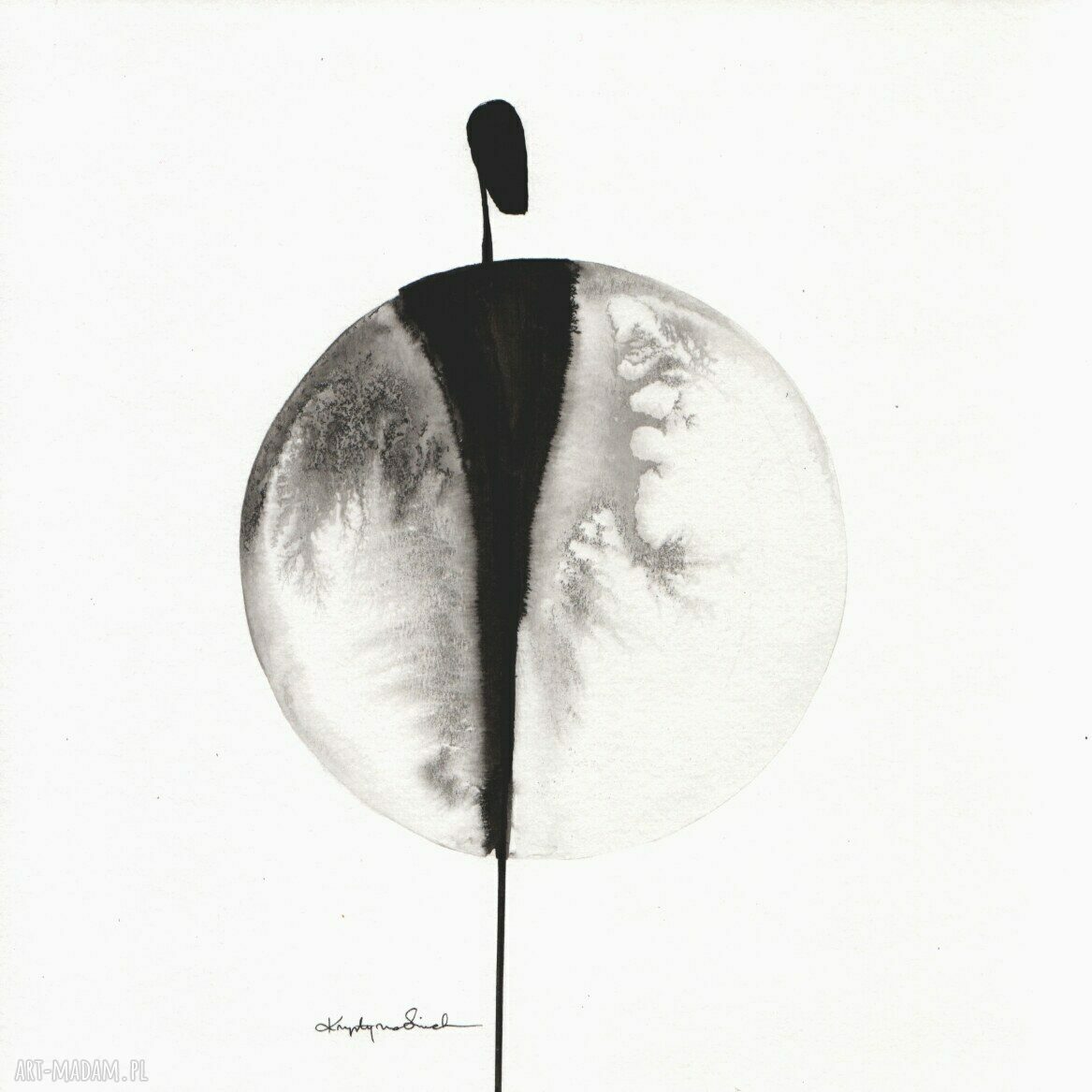 Zestaw 3 grafik 30x30 cm - abstrakcja malowana tuszem do salonu
