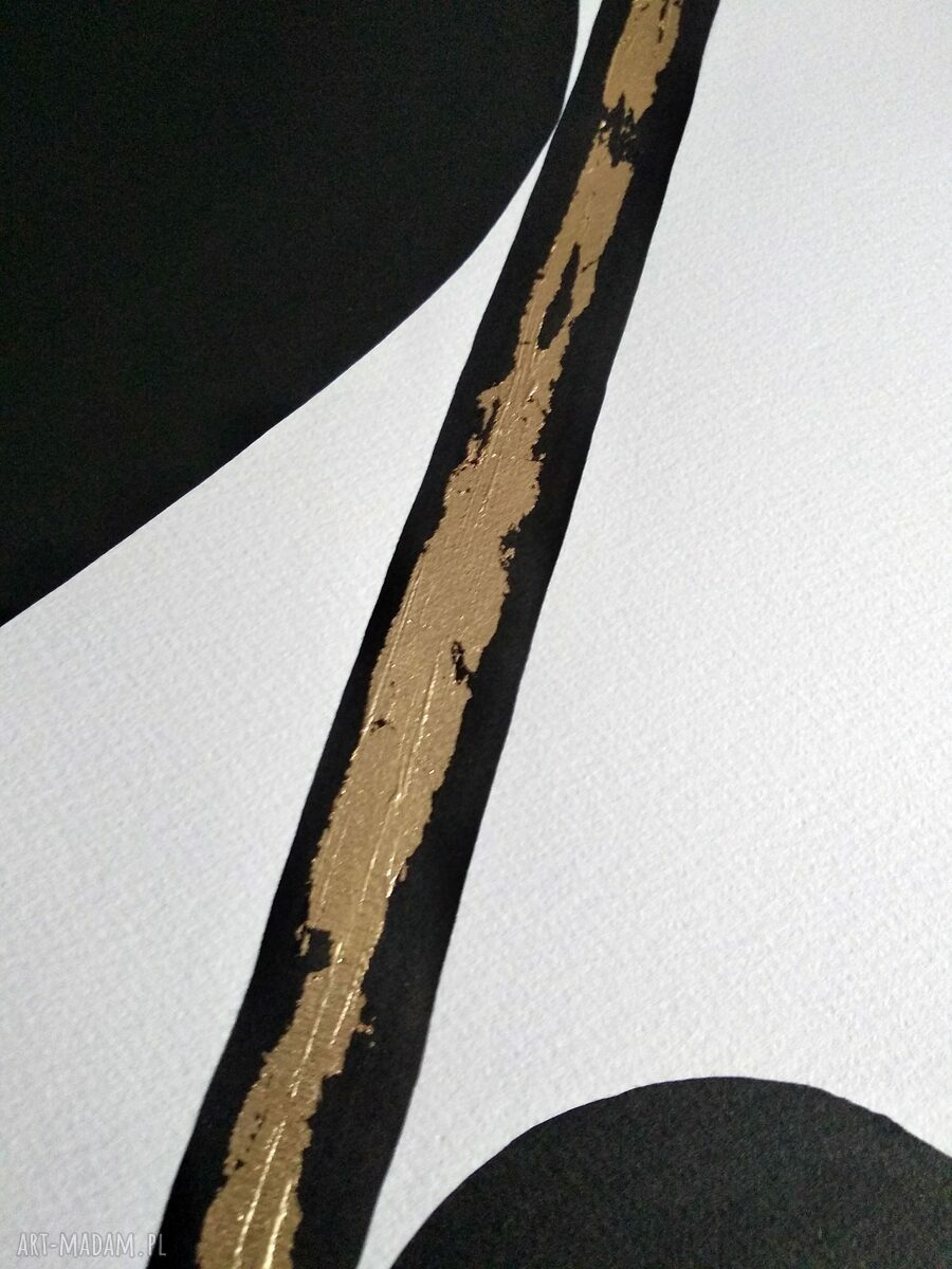 Zestaw 3 grafik 50x70 cm ręcznie malowanych - abstrakcja czarno-biała z złotym akcentem