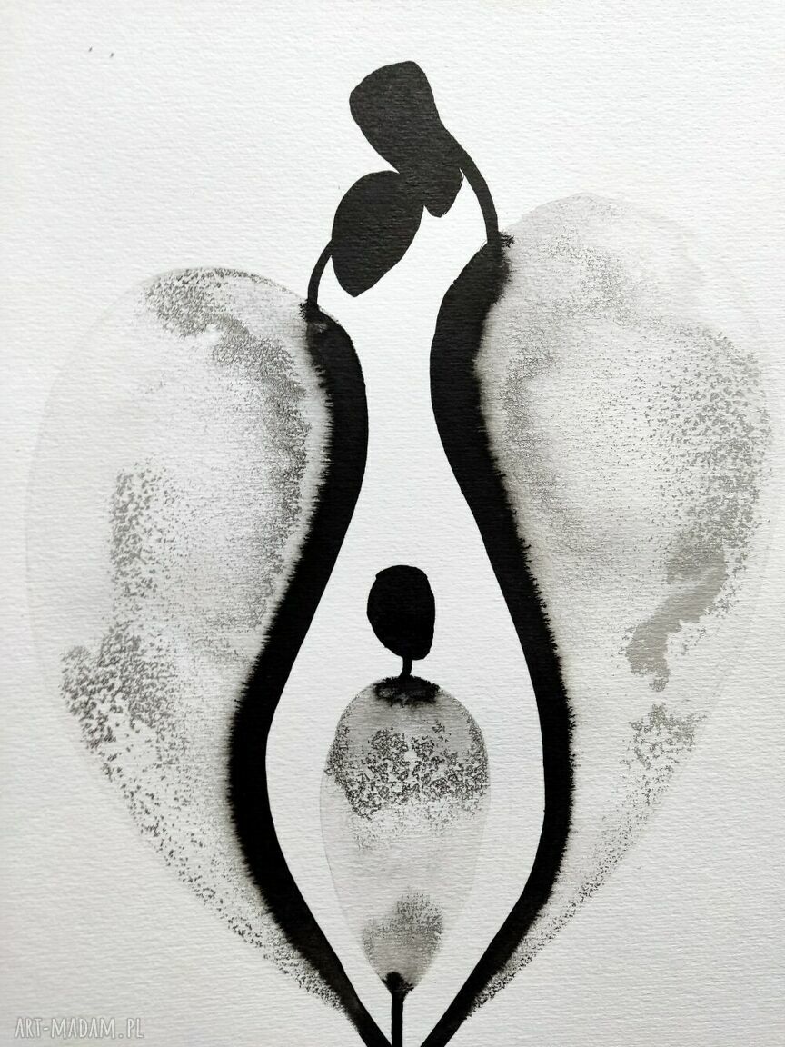 Zestaw 3 grafik malowanych ręcznie 21 x 30 cm czarno biała abstrakcja