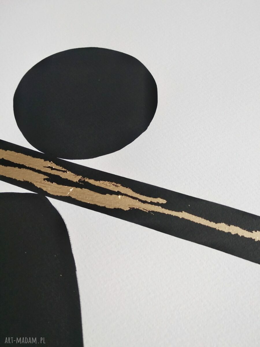Zestaw 3 grafik 50x70 cm ręcznie malowanych - abstrakcja czarno-biała z złotym akcentem