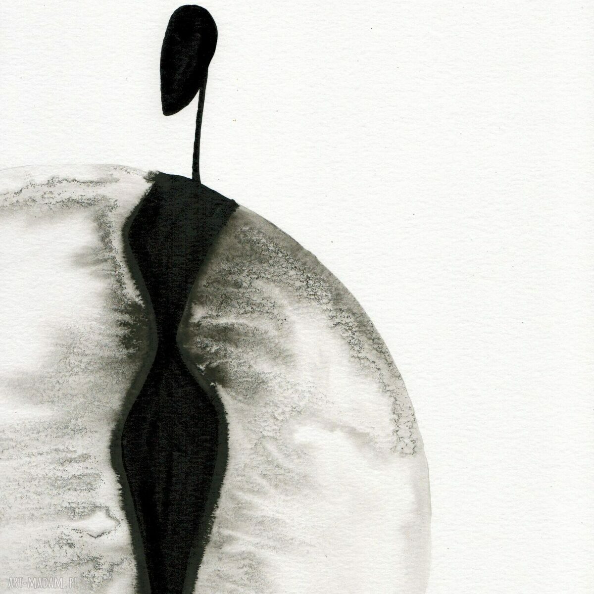 Zestaw 3 grafik 50x70 cm - czarno biała abstrakcja, ręcznie malowana tuszem do salonu