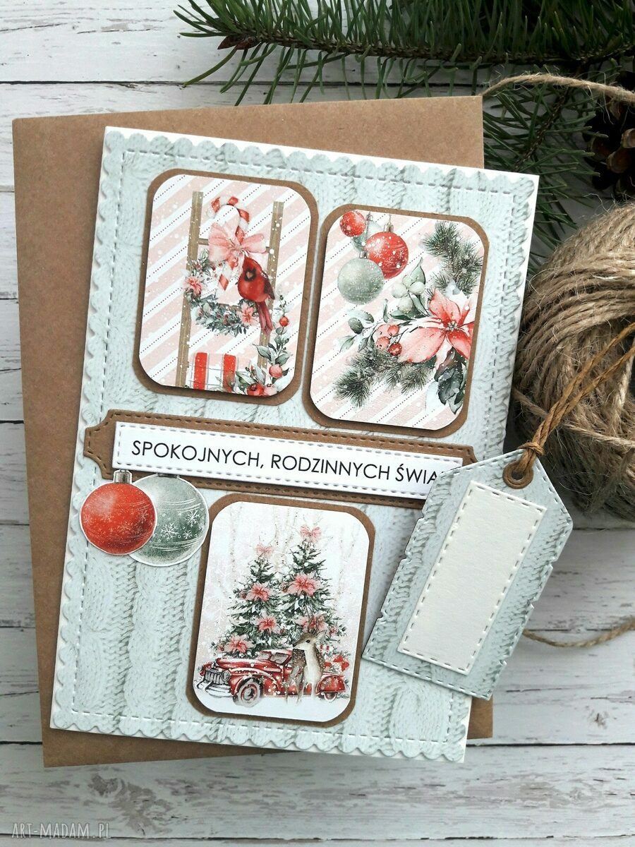 Zestaw 3 kartek świątecznych z efektem 3D - rękodzieło scrapbookowe
