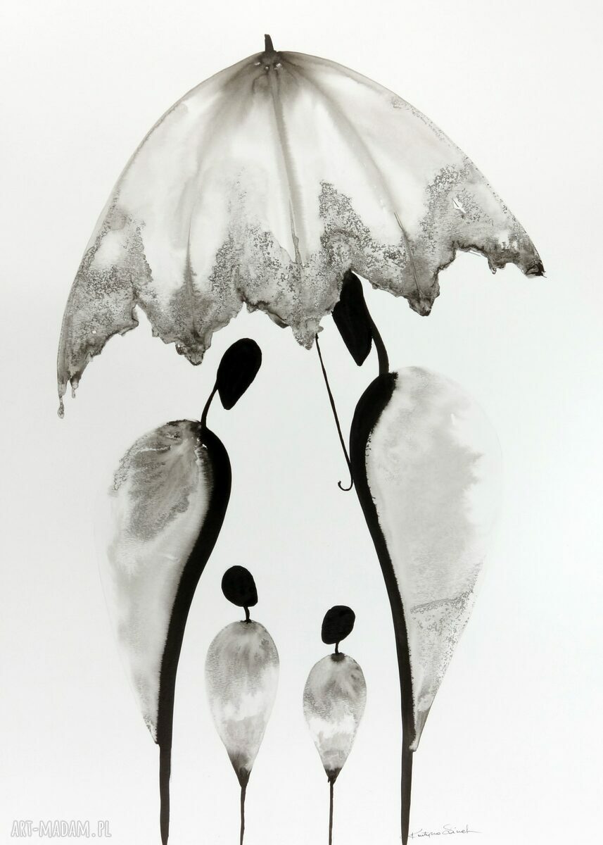 Zestaw 3 obrazów 50x70 cm - czarno-biała abstrakcja ręcznie malowana tuszem