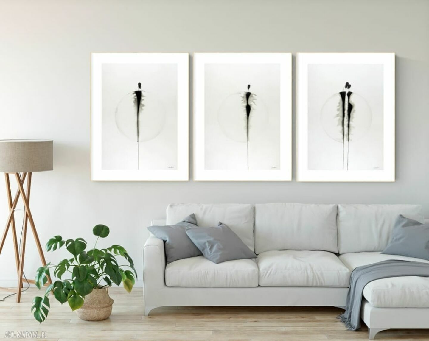 Zestaw 3 obrazów 50 x 70 cm - czarno-biała grafika do salonu art-Madam.pl