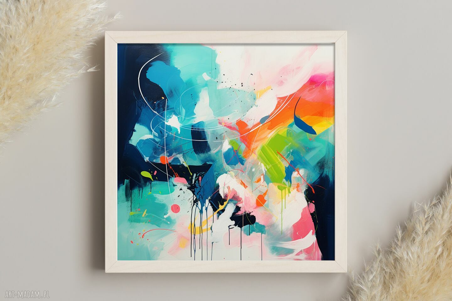 Zestaw 3 abstrakcyjnych plakatów kolorowych 50x50 cm (turkus i granat) - zestaw plakatów