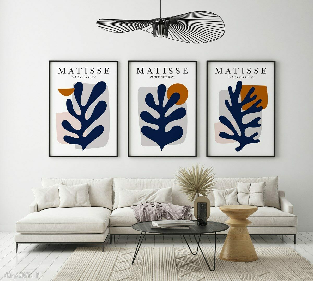 Szary zestaw 3 plakatów Leaf Matisse 50x70 cm