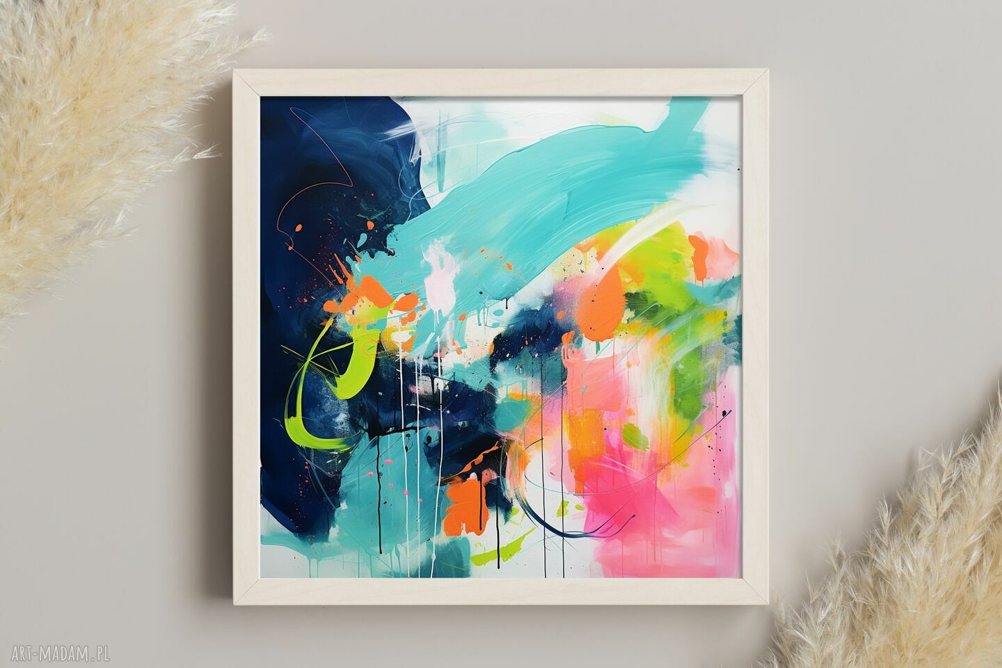 Zestaw 3 abstrakcyjnych plakatów kolorowych 50x50 cm (turkus i granat) - zestaw plakatów
