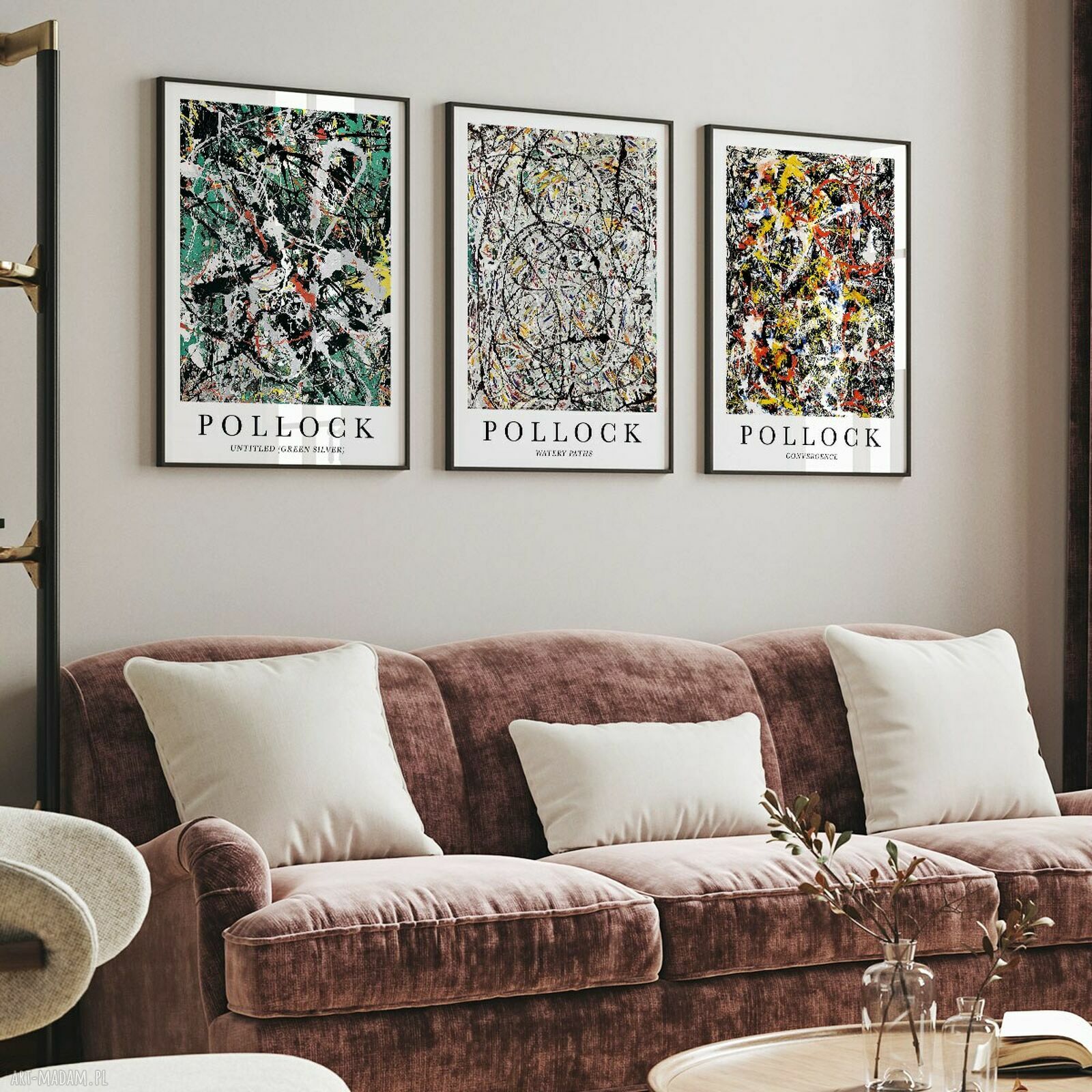Zestaw 3 plakatów Pollock 30x40 cm - abstrakcje w beżowo-brązowej palecie