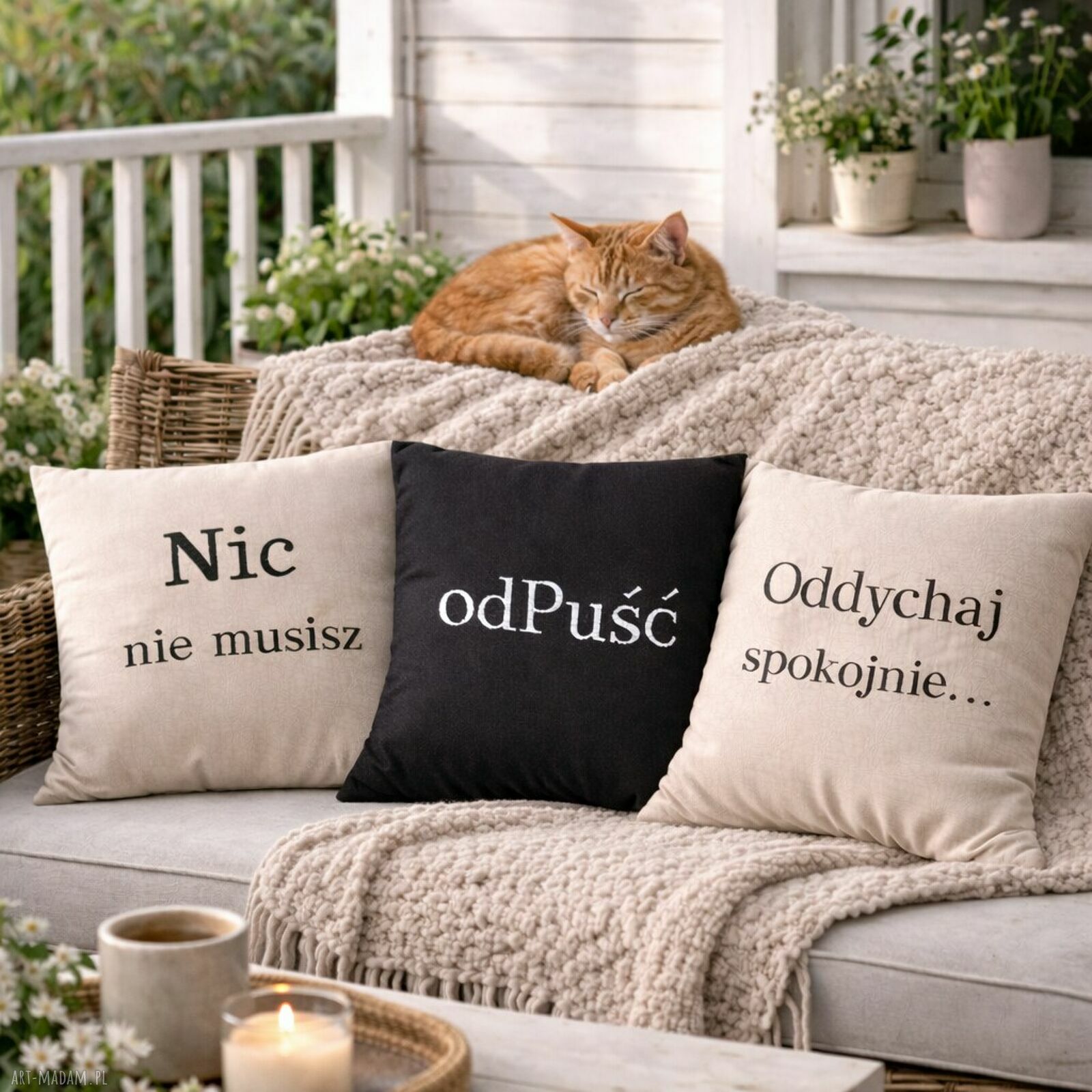Zestaw 3 poszewek 40x40 'Nic nie musisz - odpuść - Oddychaj spokojnie'