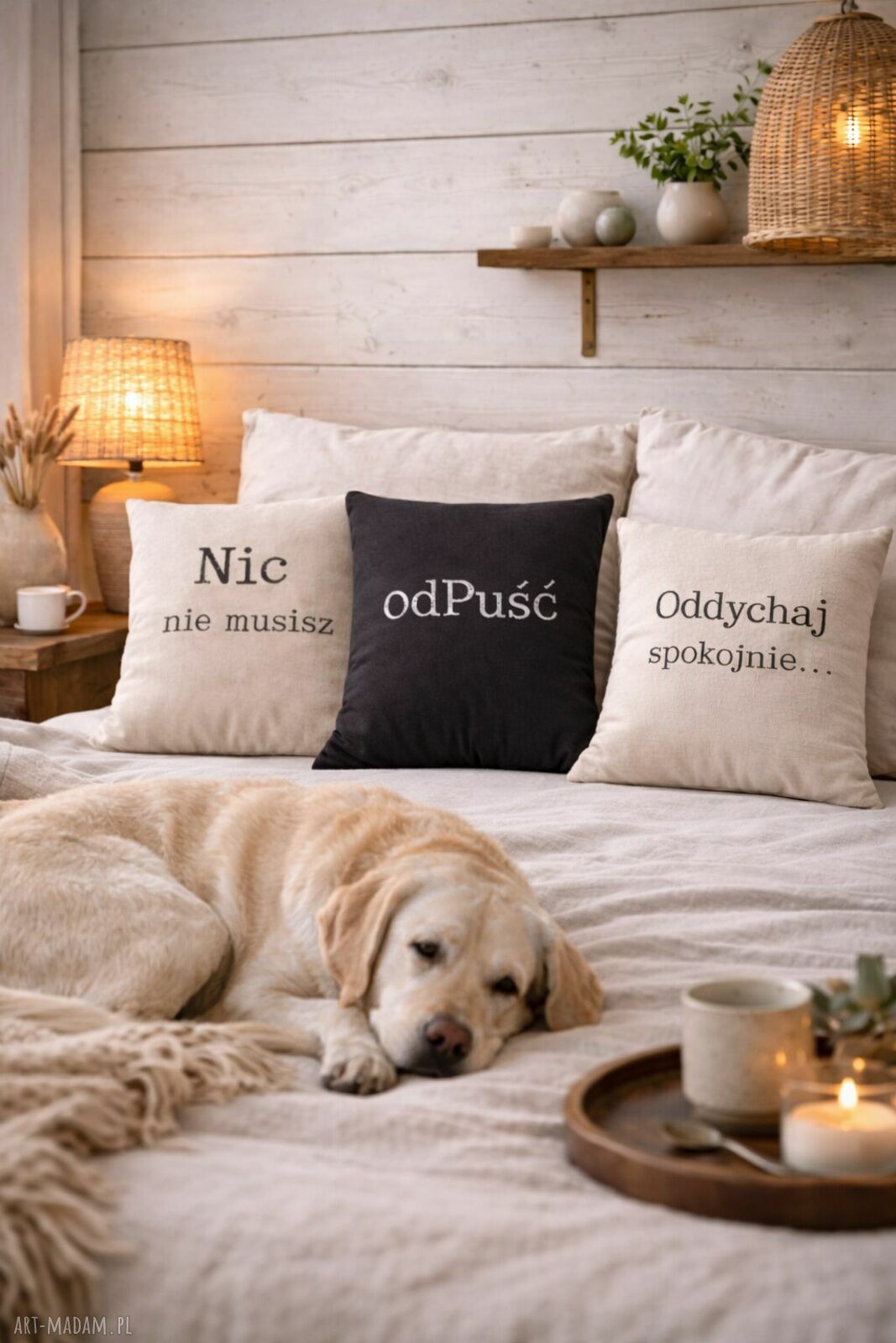 Zestaw 3 poszewek 40x40 'Nic nie musisz - odpuść - Oddychaj spokojnie'