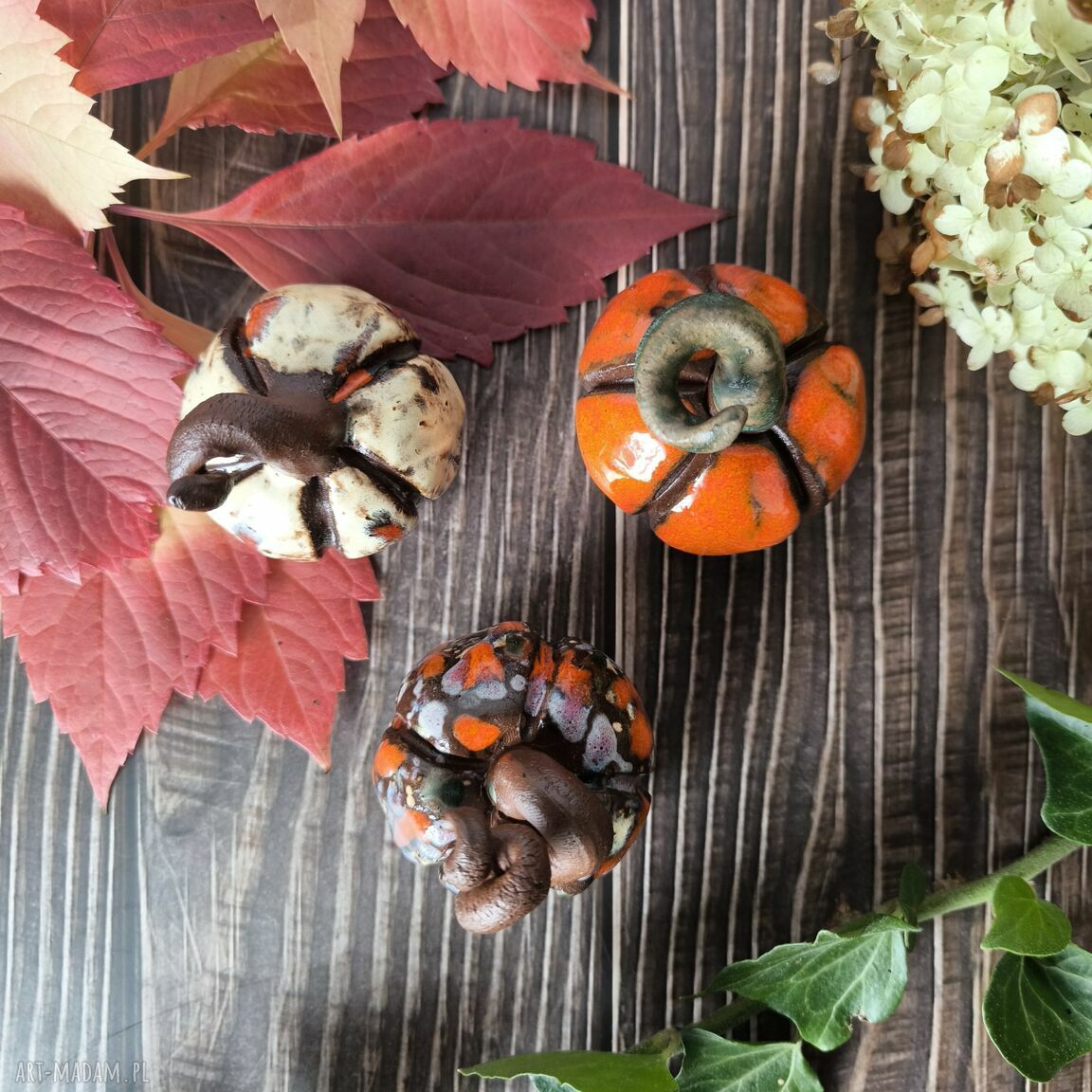Zestaw 3 uroczych ceramicznych dyniek Badura ceramika