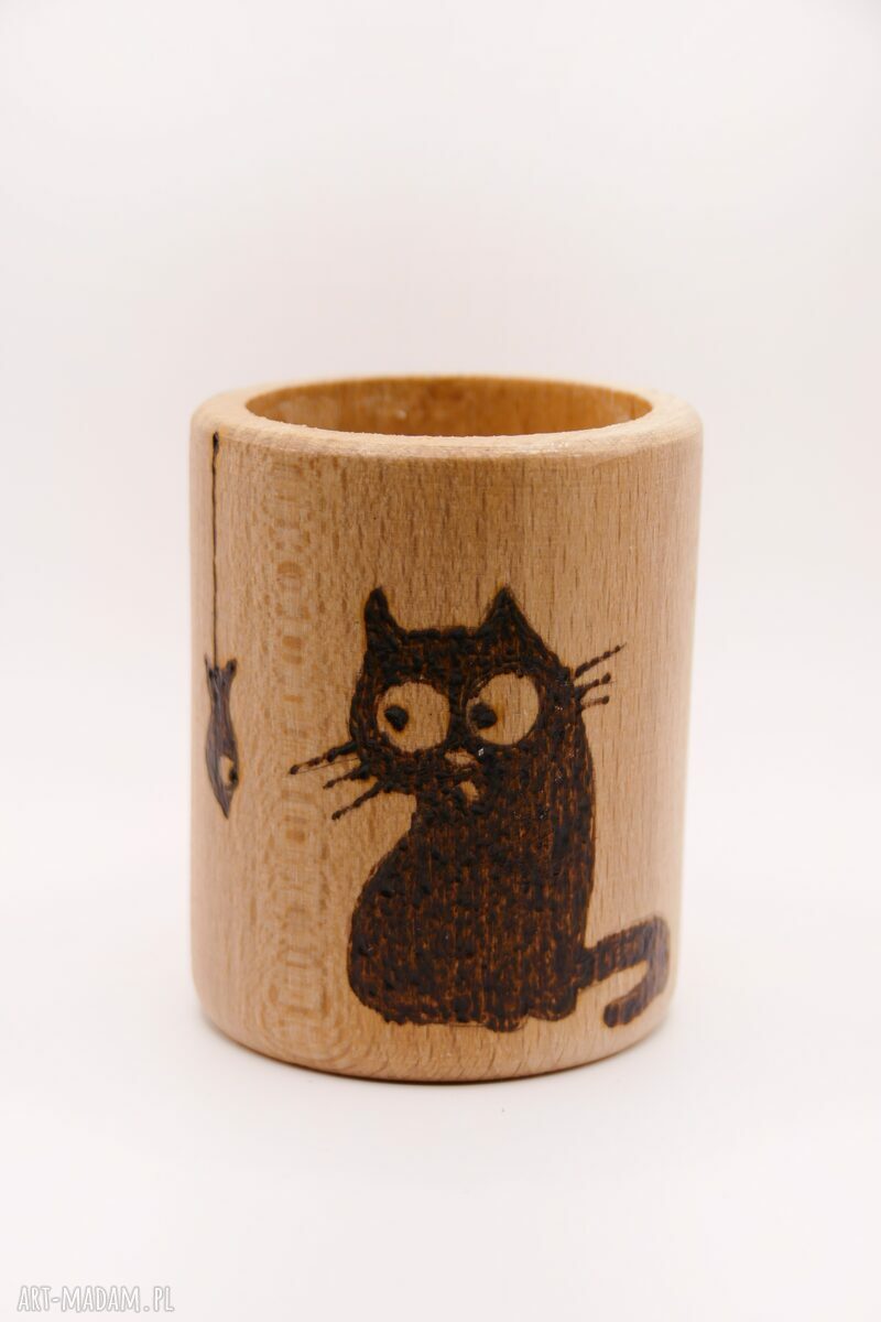 Zestaw 4 drewnianych świeczników tealight z kotami - ręcznie wypalane wzory