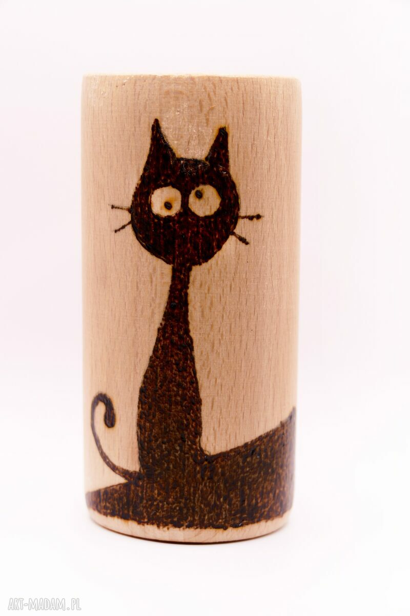 Zestaw 4 drewnianych świeczników tealight z kotami - ręcznie wypalane wzory