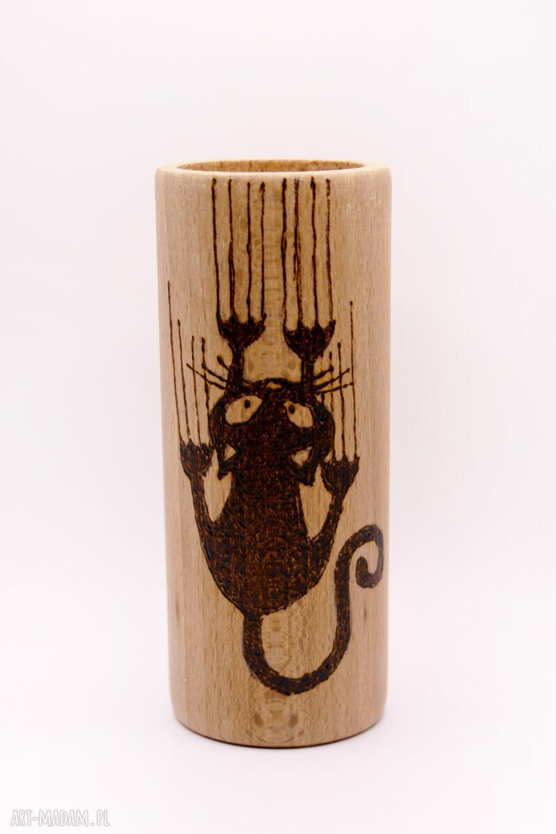 Zestaw 4 drewnianych świeczników tealight z kotami - ręcznie wypalane wzory