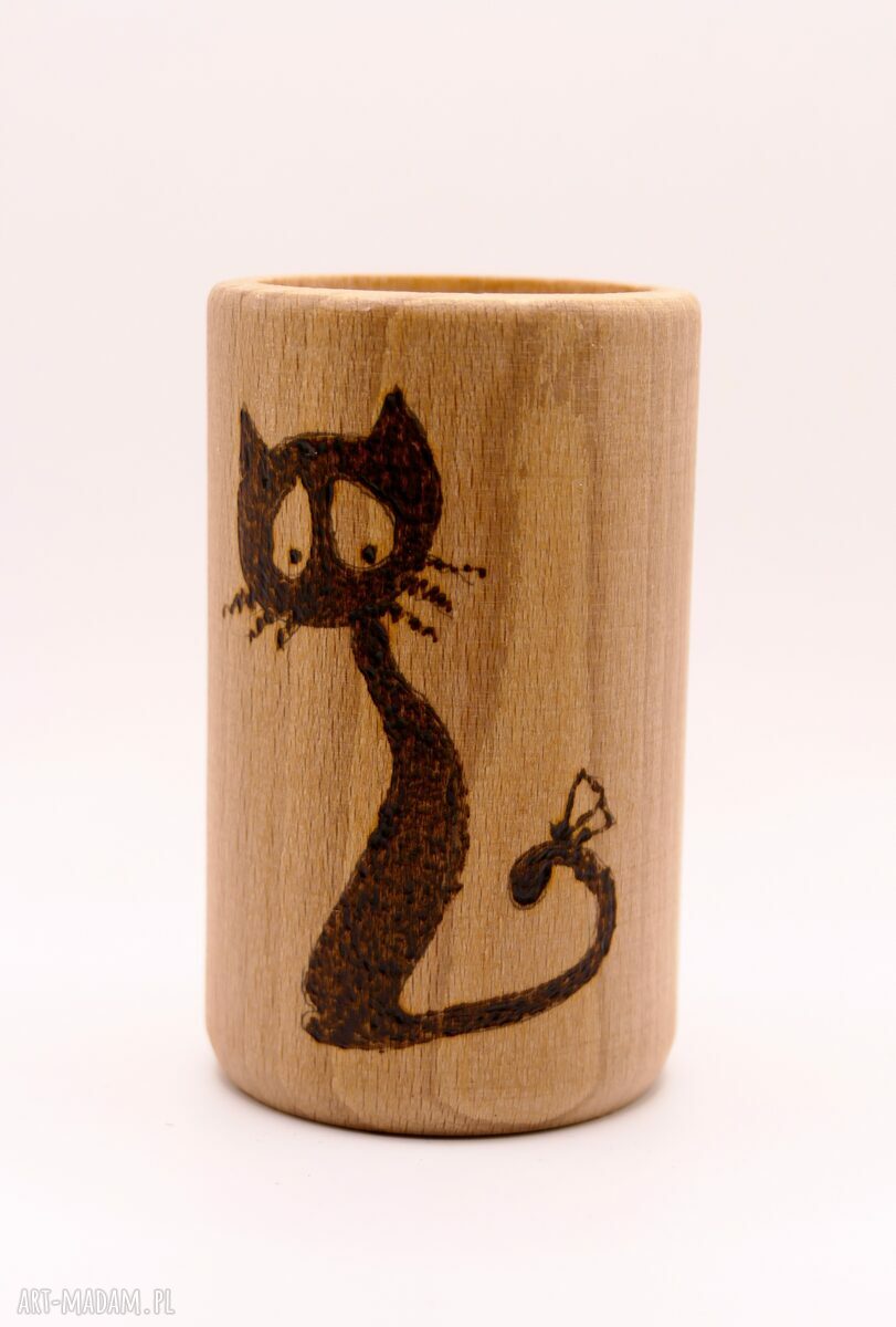 Zestaw 4 drewnianych świeczników tealight z kotami - ręcznie wypalane wzory