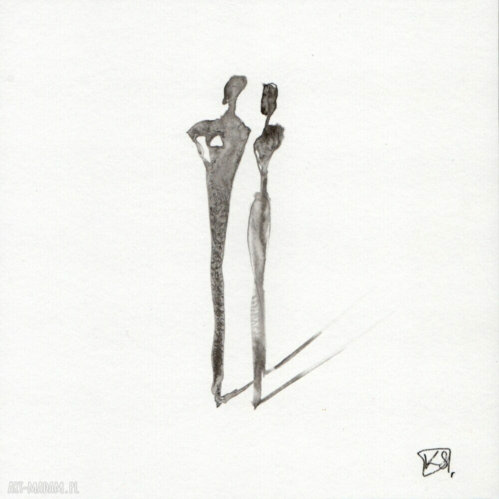 Zestaw 4 czarno białych grafik abstrakcyjnych 20x20 cm ręcznie malowane tuszem