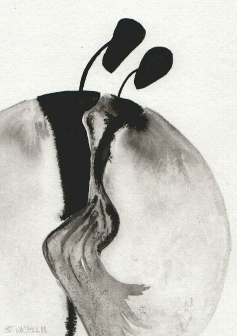Zestaw 4 grafik 21x30 cm biała abstrakcja ZAM ręcznie malowane tuszem