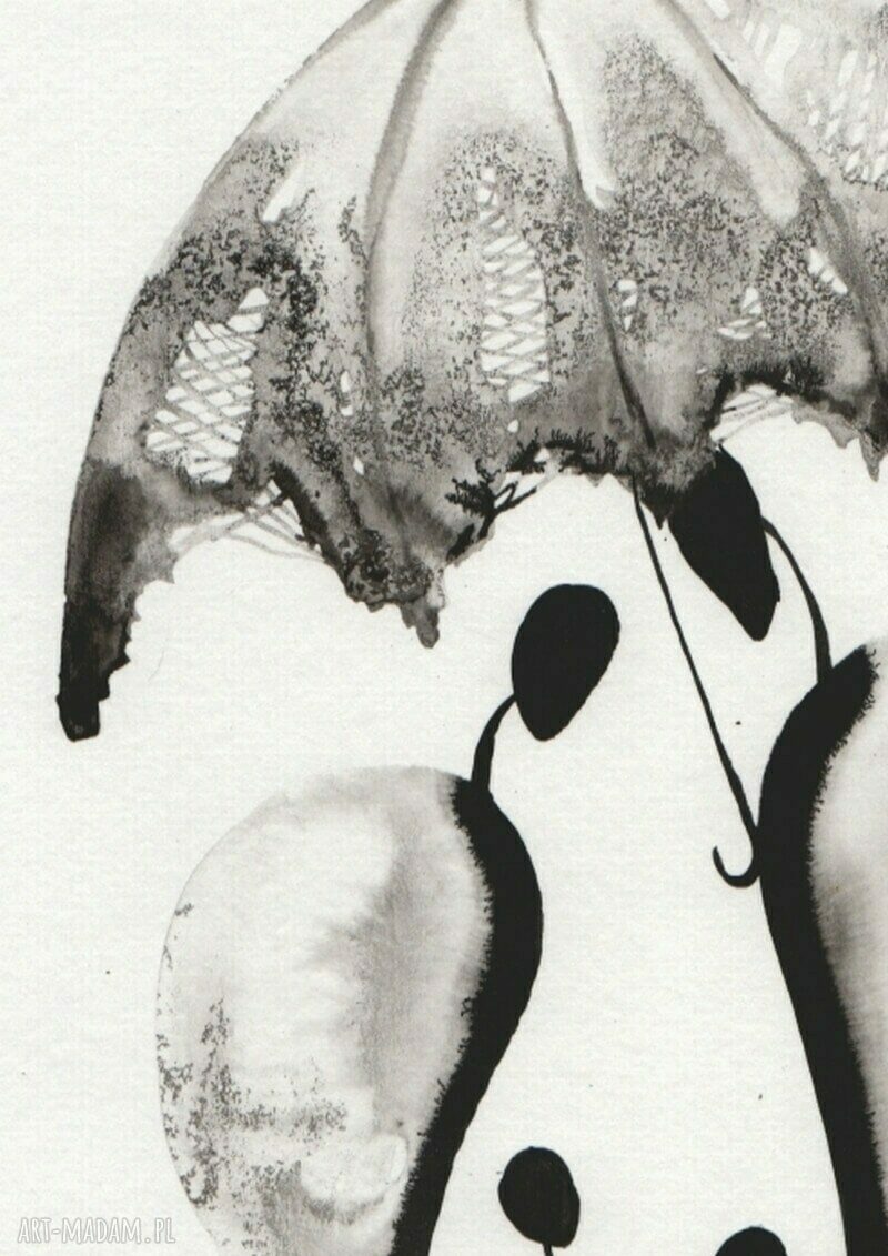 Zestaw 4 grafik 21x30 cm biała abstrakcja ZAM ręcznie malowane tuszem