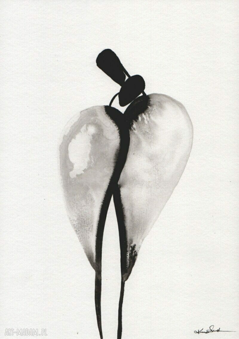 Zestaw 4 grafik 21x30 cm biała abstrakcja ZAM ręcznie malowane tuszem