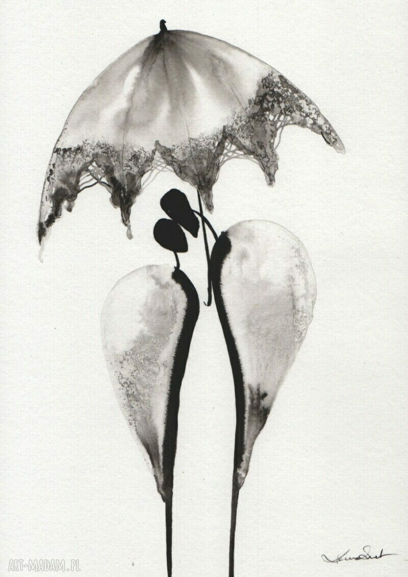 Zestaw 4 grafik 21x30 cm biała abstrakcja ZAM ręcznie malowane tuszem