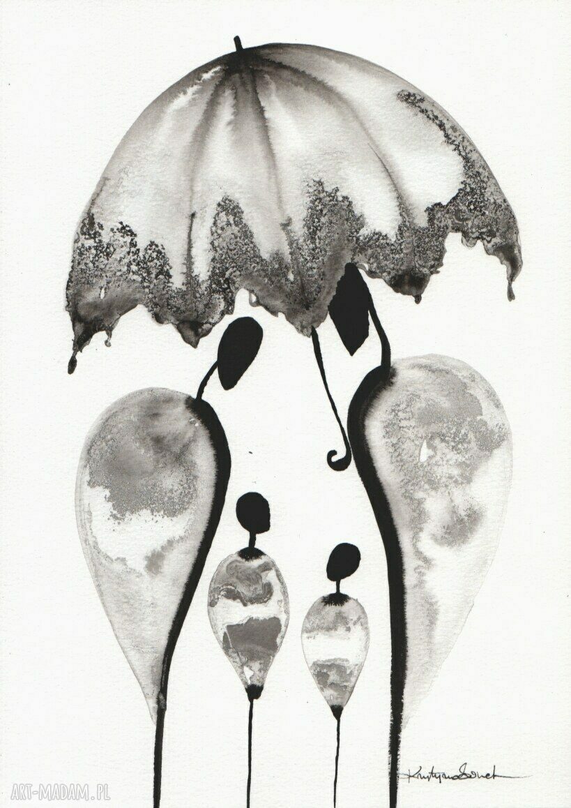 Zestaw 4 grafik A4 - ręczna abstrakcja czarno-biała (21 x 30 cm)