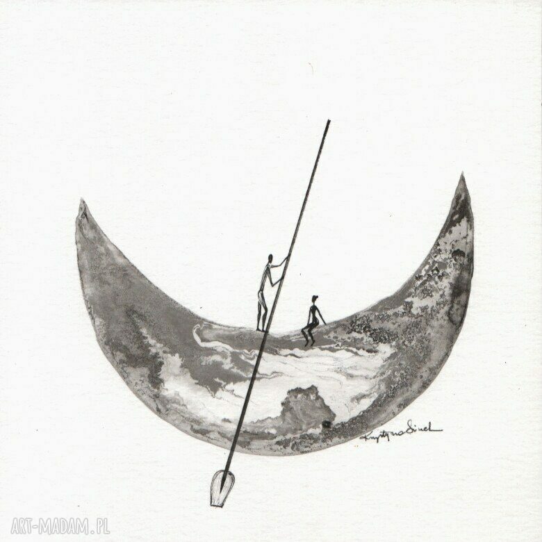 Zestaw 4 grafik 20x20 cm - abstrakcja malowana tuszem do salonu