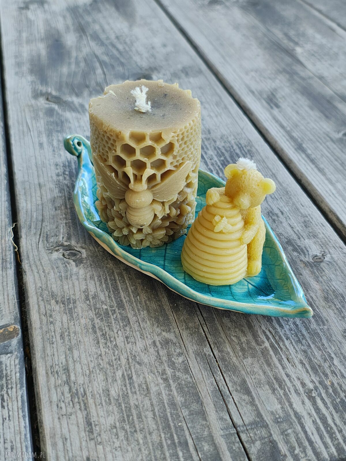 Zestaw 4 ceramicznych listków - turkusowe podkładki i pod świeczki „Wdzięczność”