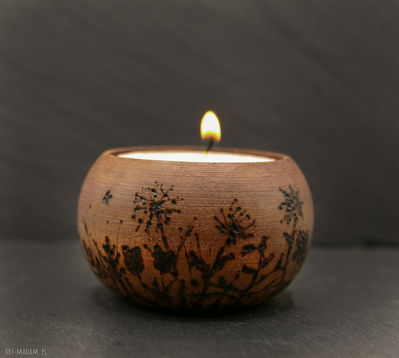 Zestaw 5 drewnianych świeczników na tealight z ręczną pirografią natury