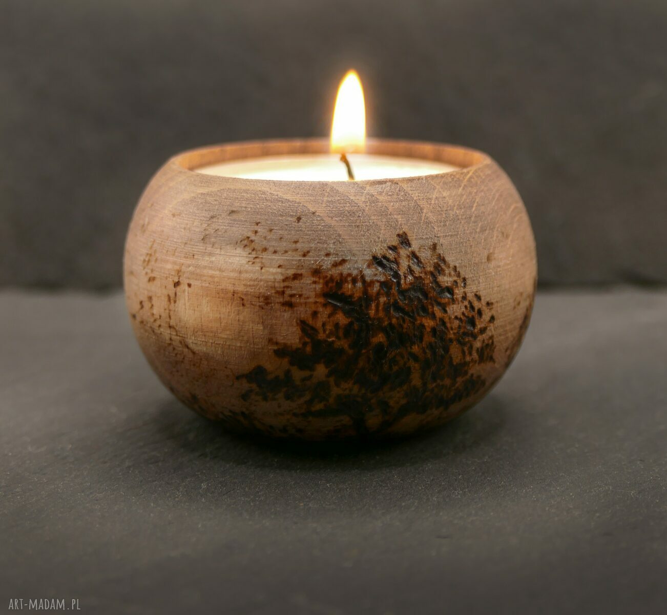 Zestaw 5 drewnianych świeczników na tealight z ręczną pirografią natury