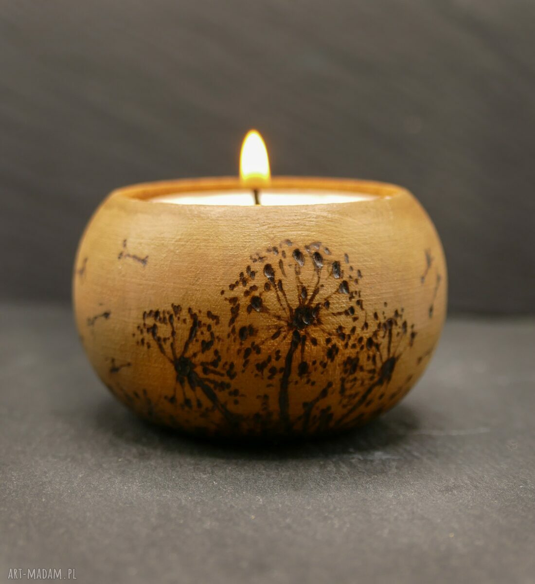 Zestaw 5 drewnianych świeczników na tealight z ręczną pirografią natury