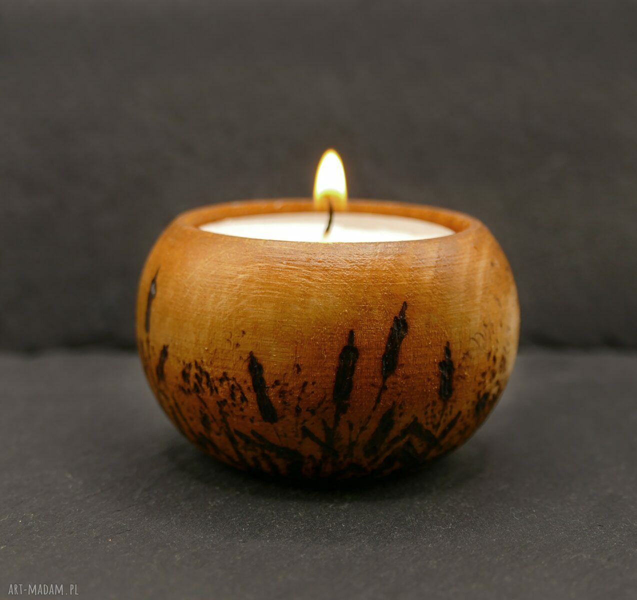 Zestaw 5 drewnianych świeczników na tealight z ręczną pirografią natury
